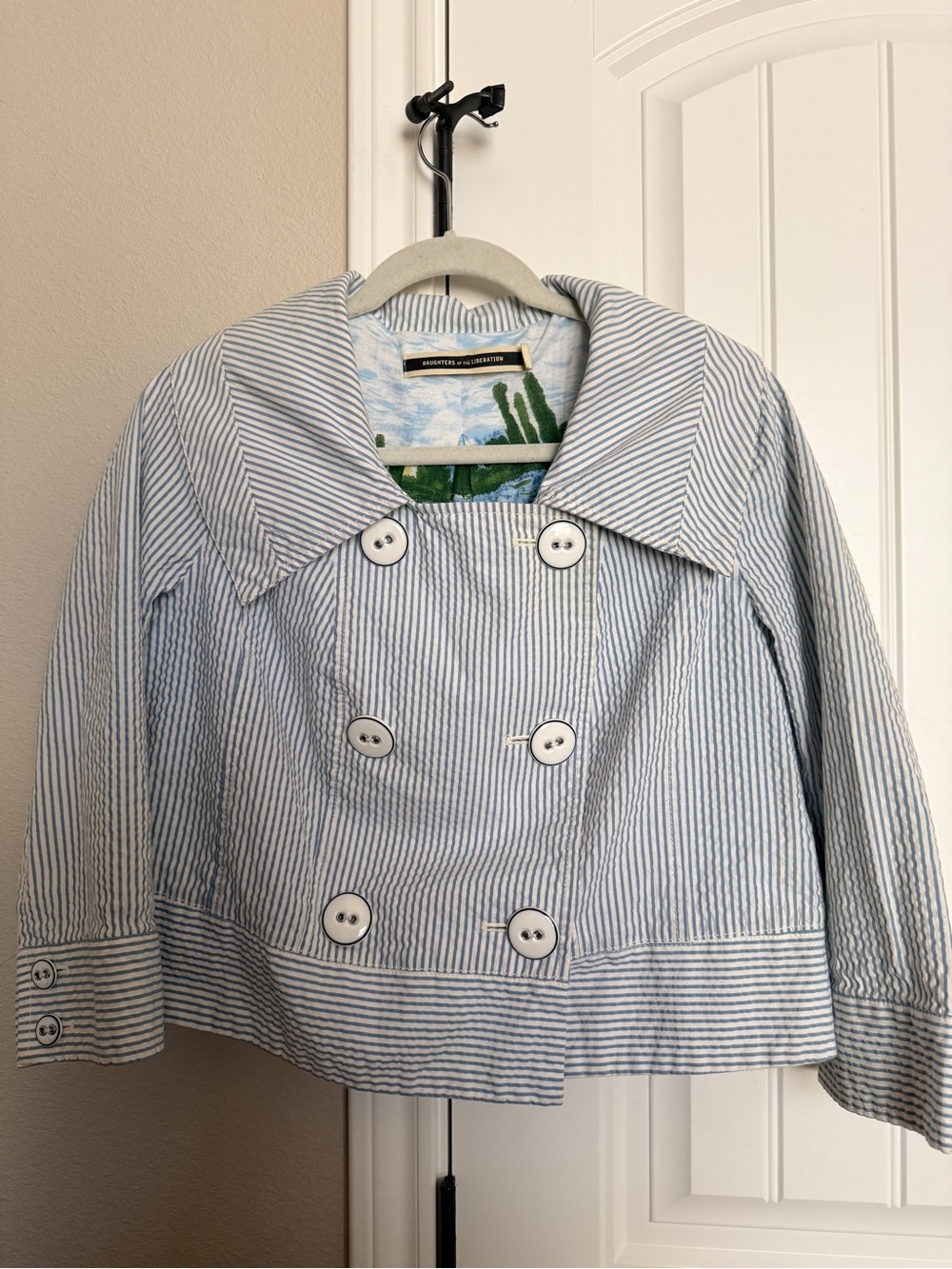 Anthropologie Daughters of Liberation Blue & White Striped Jacket Size 12
